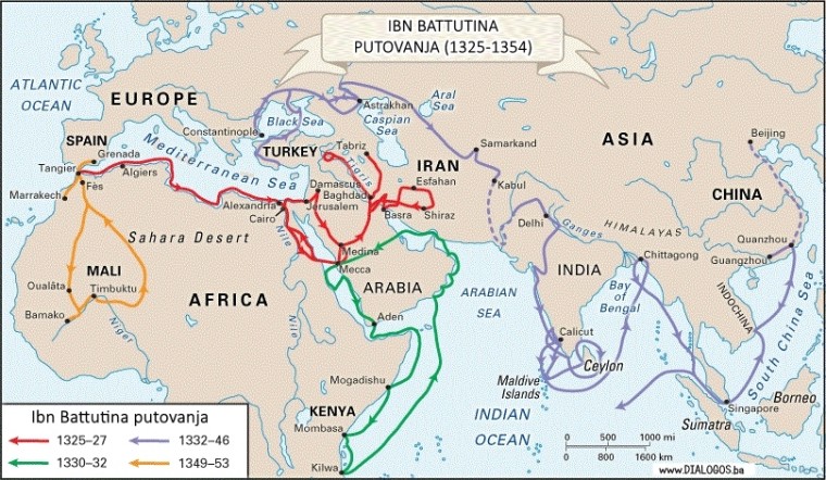 Karta Ibn Battutinih putovanja svijetom